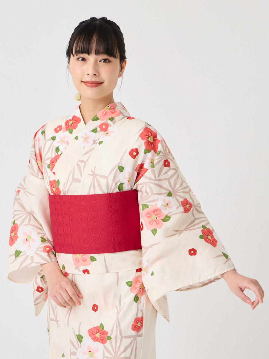 二部式浴衣 「 麻の葉つばき 」(FREE ホワイト): ふりふ ｜ミマツ