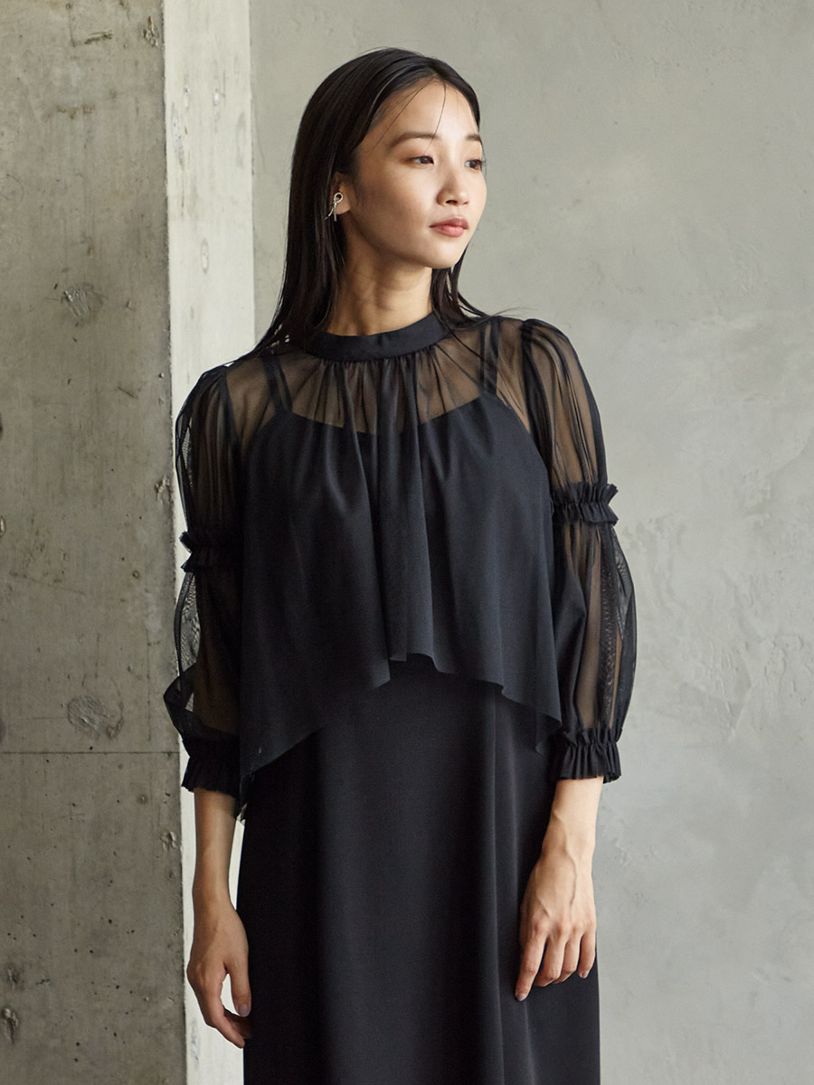 フリルスリーブブライトチュールブラウス(M ブラック): AIMER | エメ