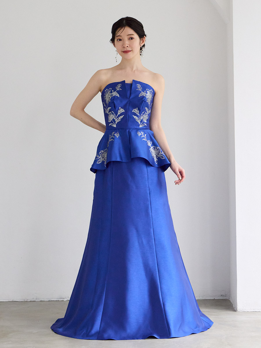 Orliane/ペプラムデザインシャンタンロングドレス(M アイボリー