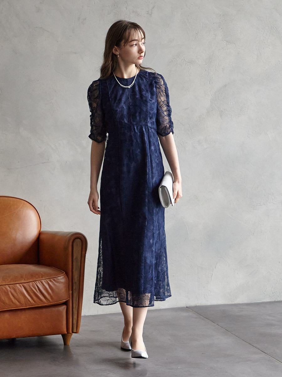 試着キャンペーン対象】エンブロイダリーチュールパイピングドレス(S