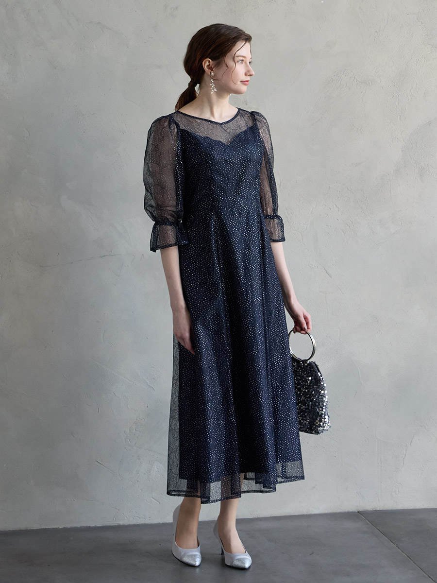 試着キャンペーン対象】グリッターレースフィット&フレアドレス(S