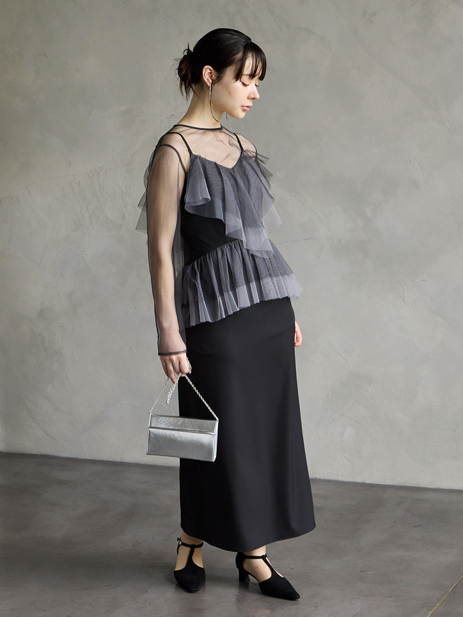 WEB限定】チュールブラウス×配色フリルIラインドレス2点セット(S