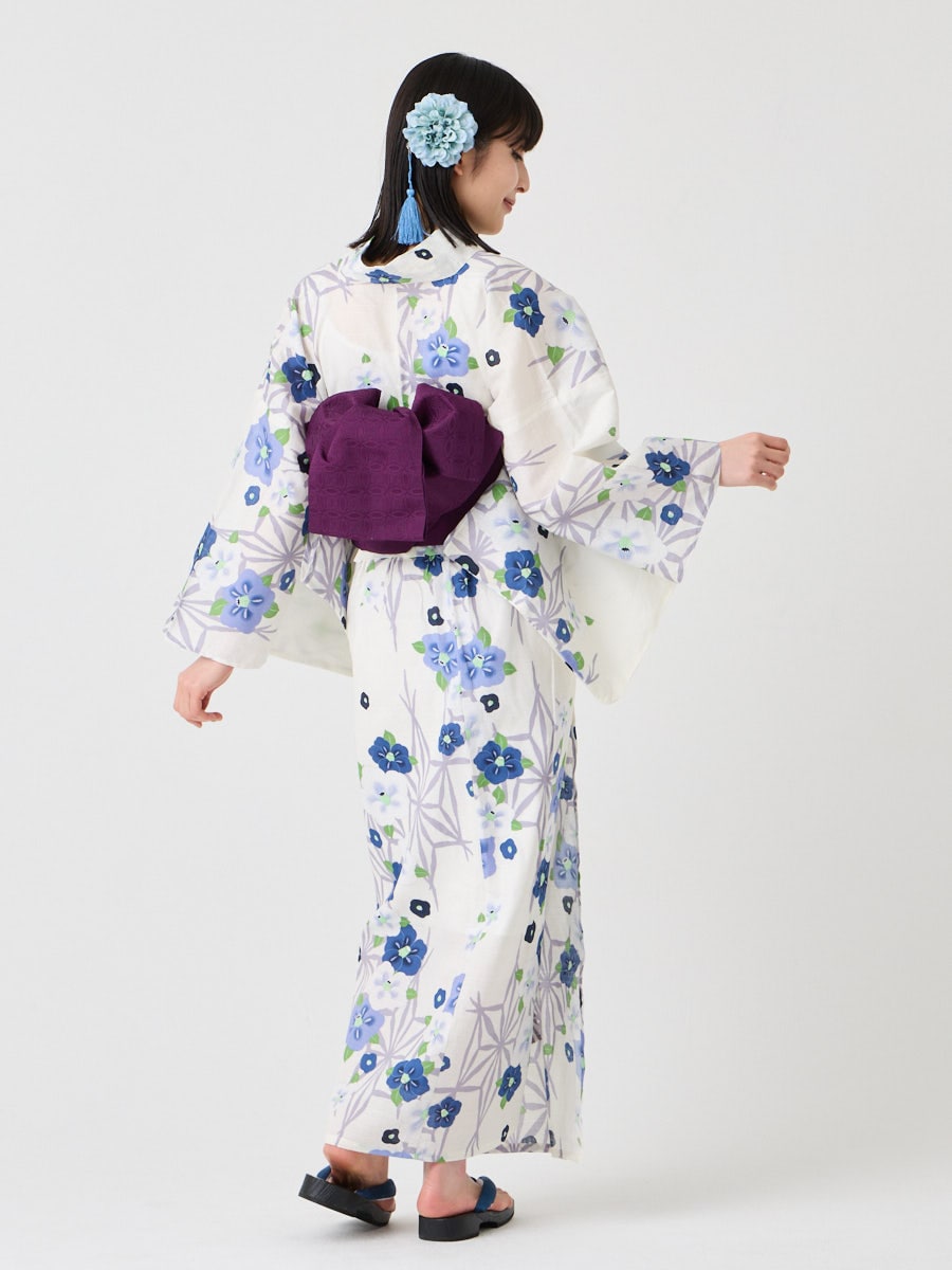 WEB限定】浴衣2点セット（二部式浴衣 「 麻の葉つばき」+ 作り帯「花