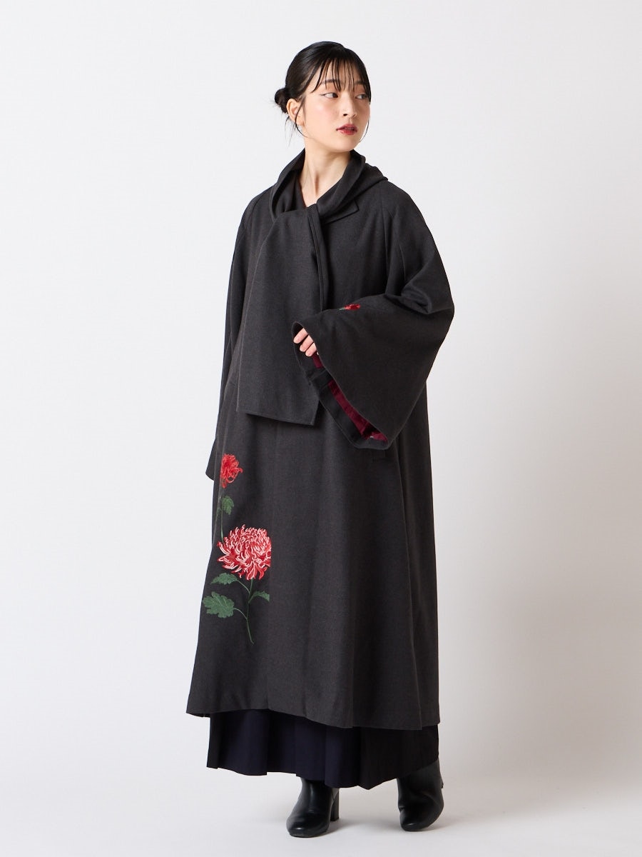 乱菊刺繍ストールロングコート(FREE チャコールグレー): ふりふ