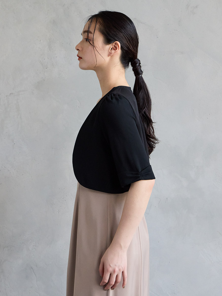 試着キャンペーン対象】ノーカラー五分袖ボレロ(M ブラック): AIMER