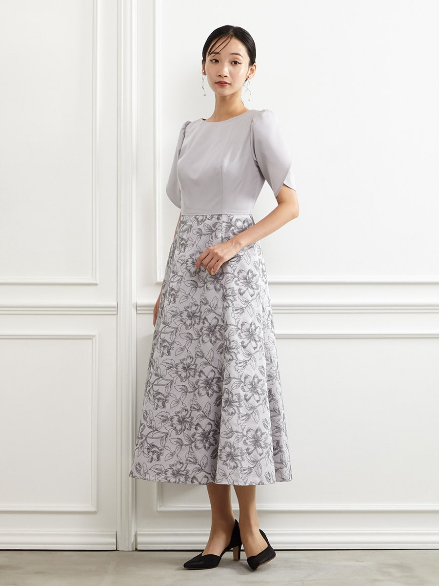 チューリップスリーブ花柄刺繍ドレス(M オールドローズ): AIMER | エメ