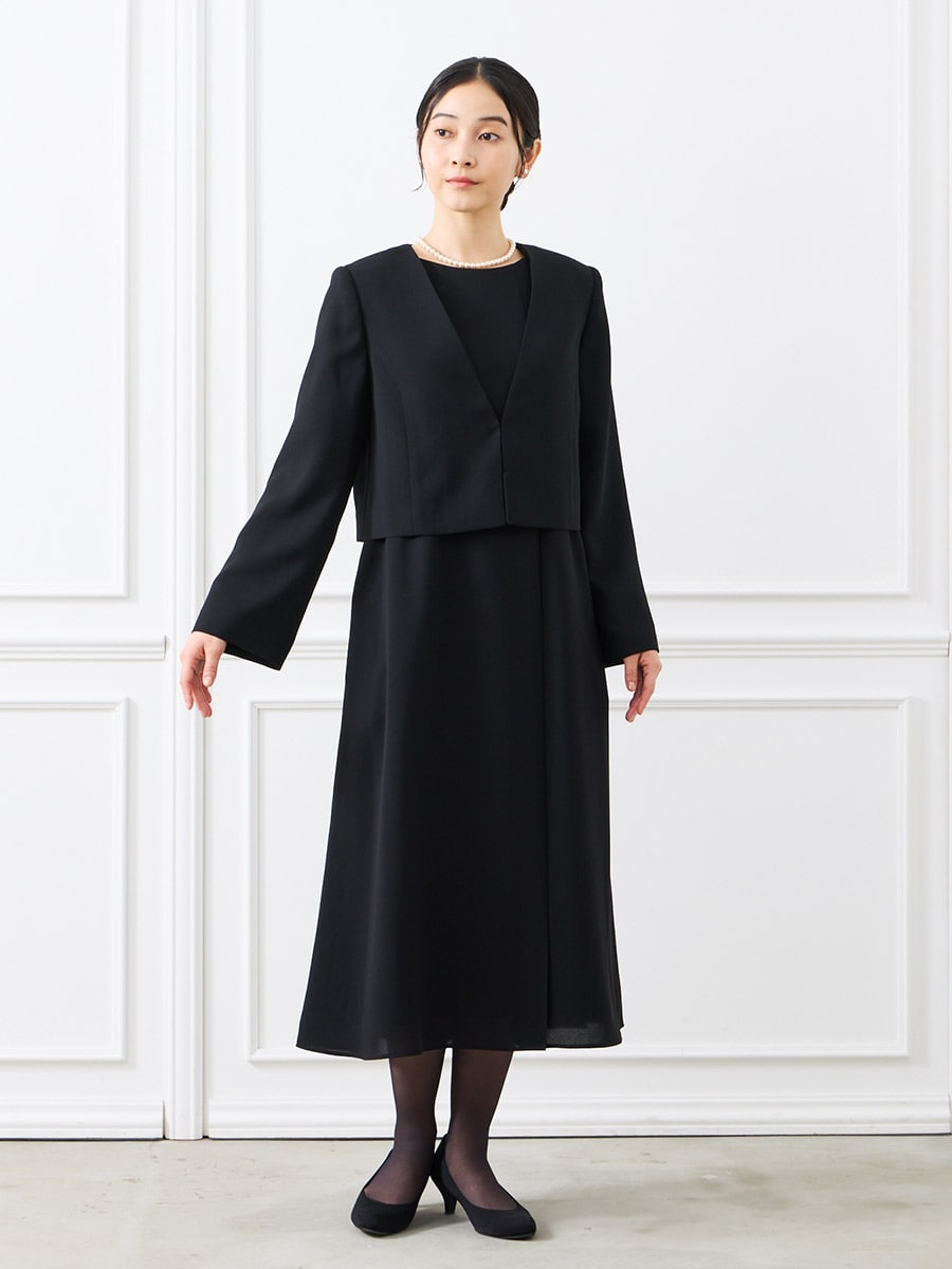 喪服・礼服】【夏用喪服】【洗える・手洗い可】Vネックフレアスリーブ