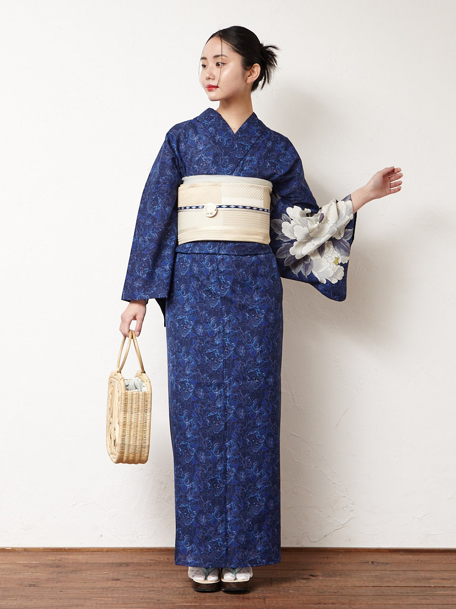 残りわずか】浴衣単品「 更紗牡丹 」(FREE ダークレッド): ふりふ