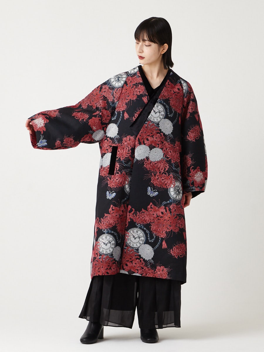 TIMESLIP ジャカード着物風ロングコート(FREE ブラック): ふりふ