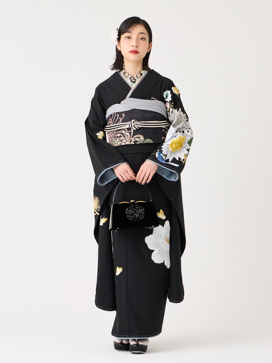 ラスト1点】振袖単品「 鳥蝶牡丹 」(FREE ブラック): ふりふ ｜ミマツ