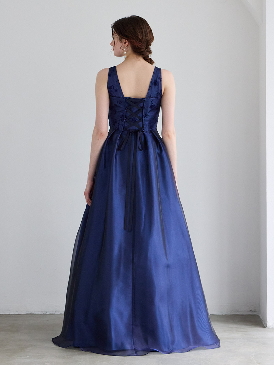 Roselle/オーガンジー×ラメフロッキーロングドレス(M ベリー): AIMER