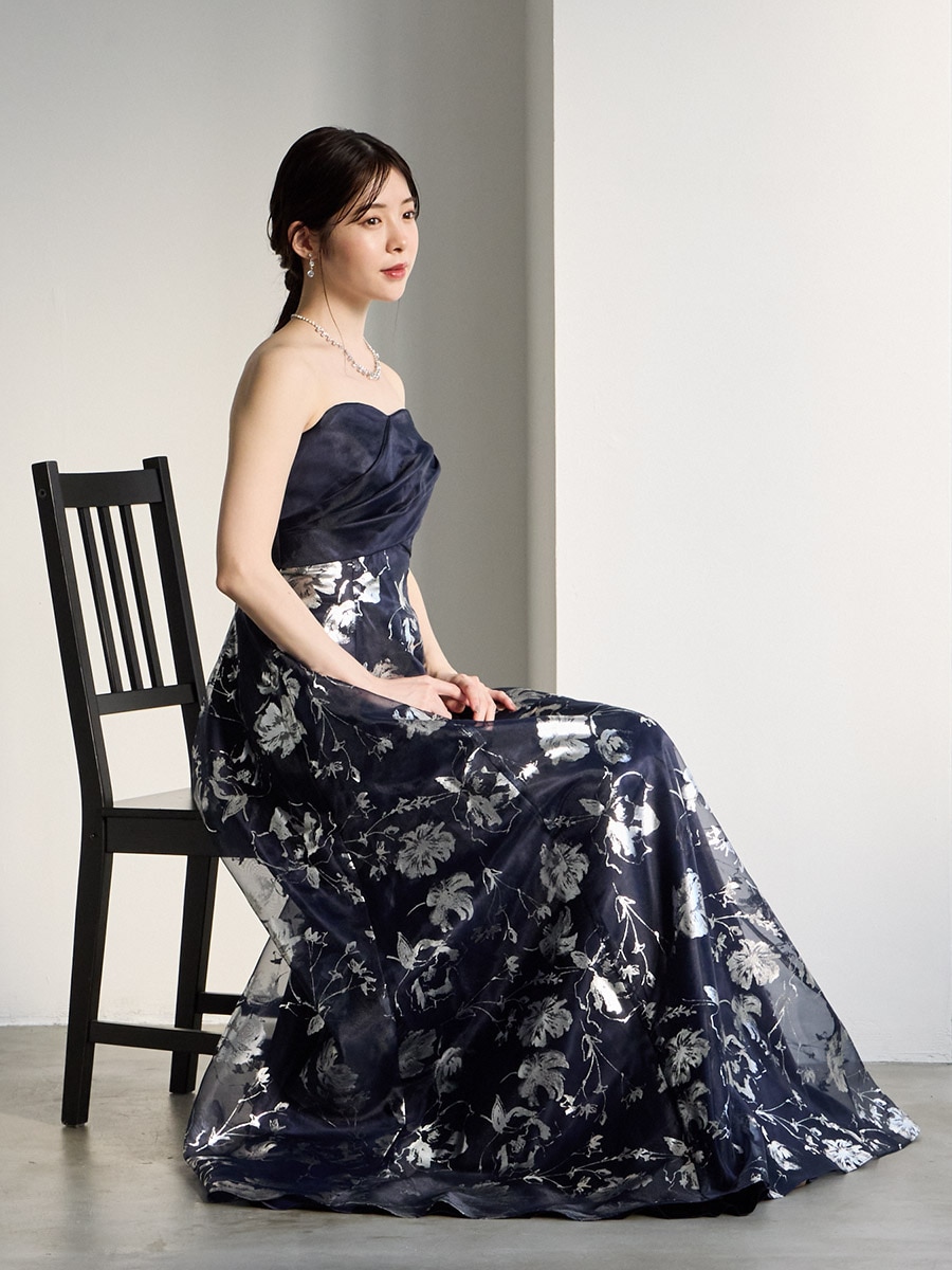 lunar/オーガンジー×箔ロングドレス(M ブルーグレー): AIMER | エメ