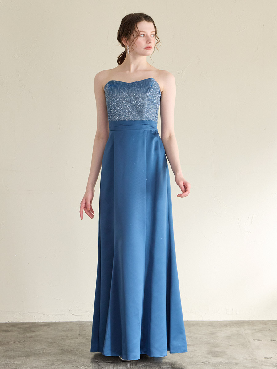 WEB限定】2WAYラメニット×サテンスレンダードレス(M ターコイズ