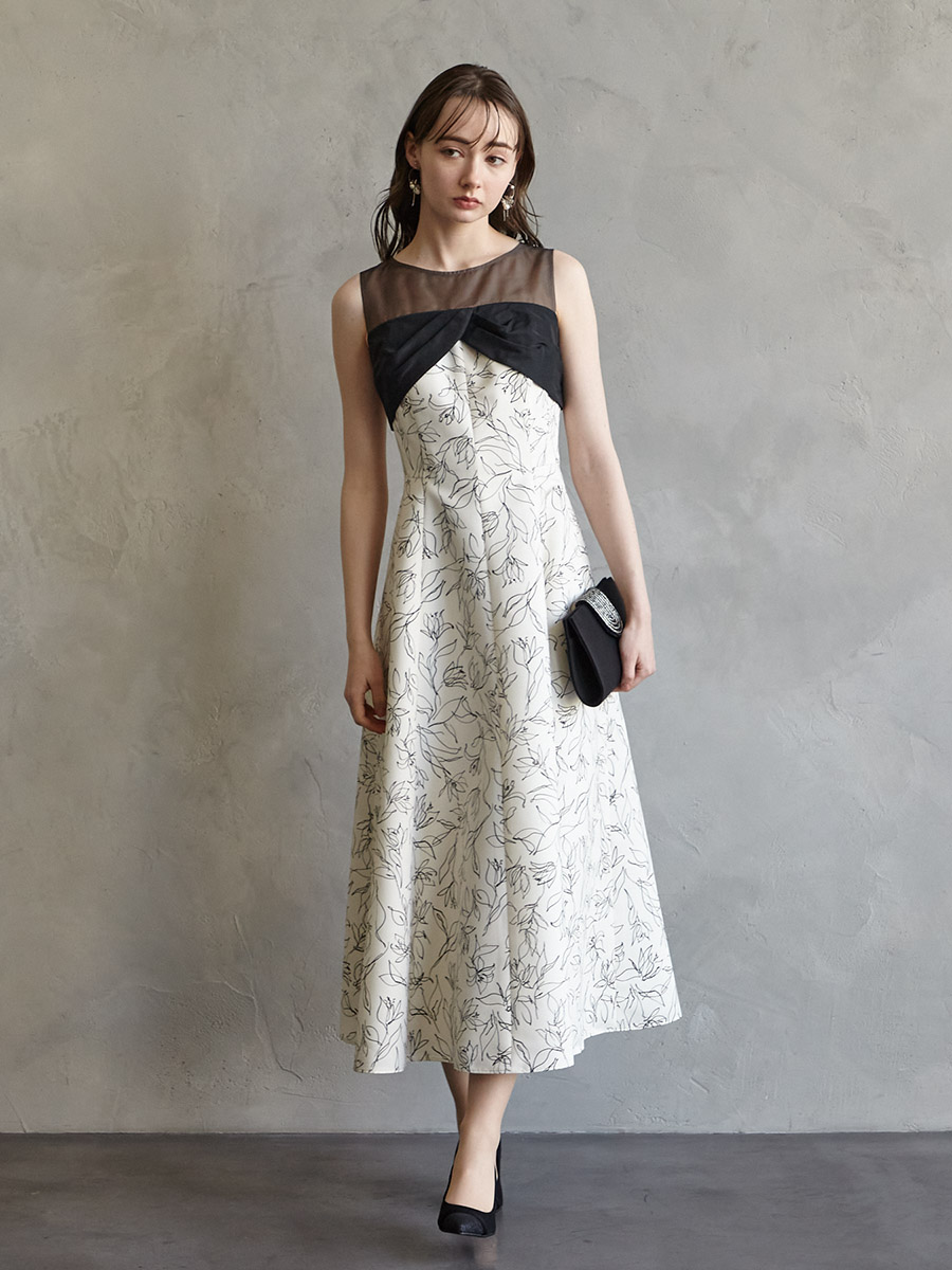 新品未使用】AIMER オーガンジー 花柄刺繍 ボリュームスリーブドレス