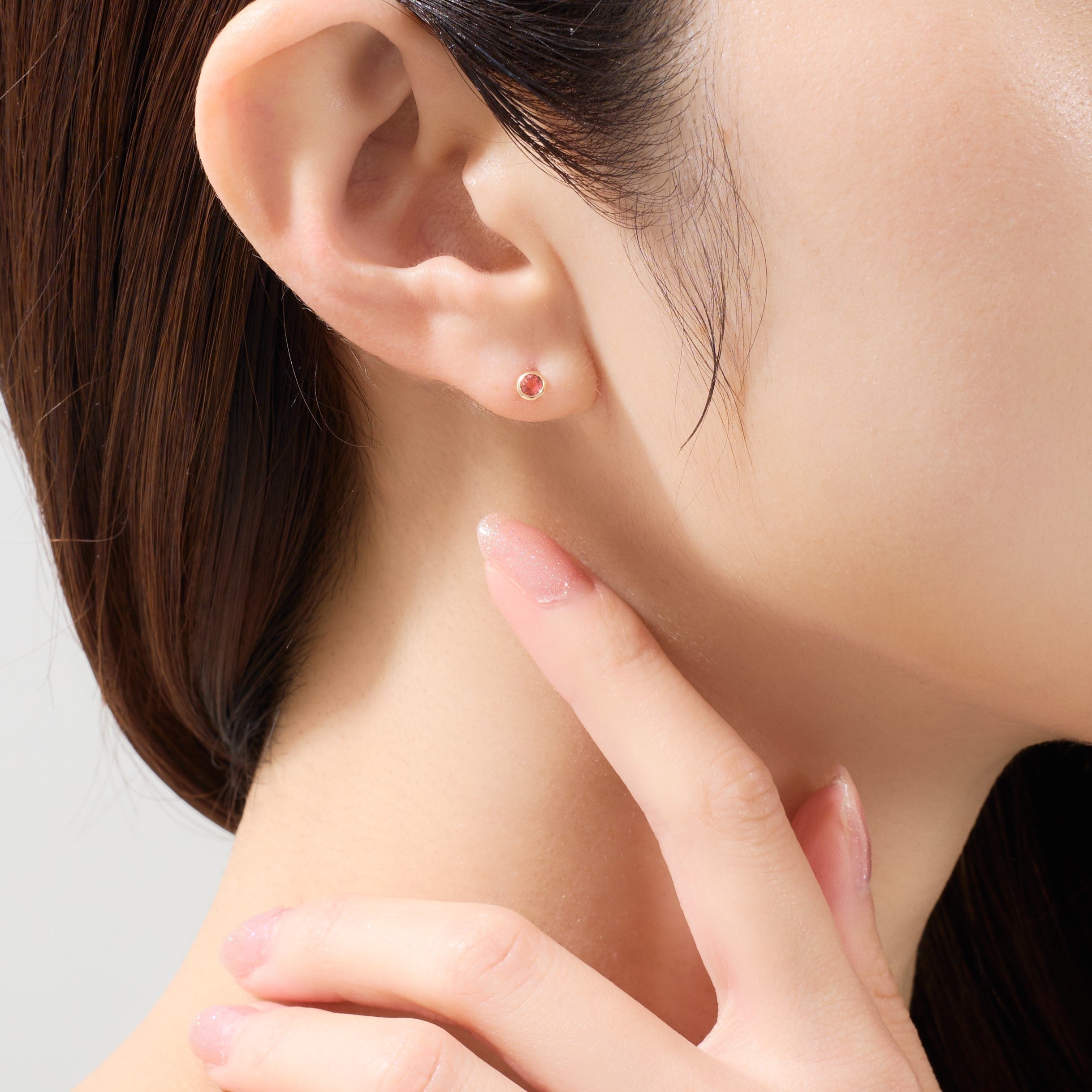 K10 一粒 誕生石 サークル スタッドピアス （10月：ピンクトルマリン