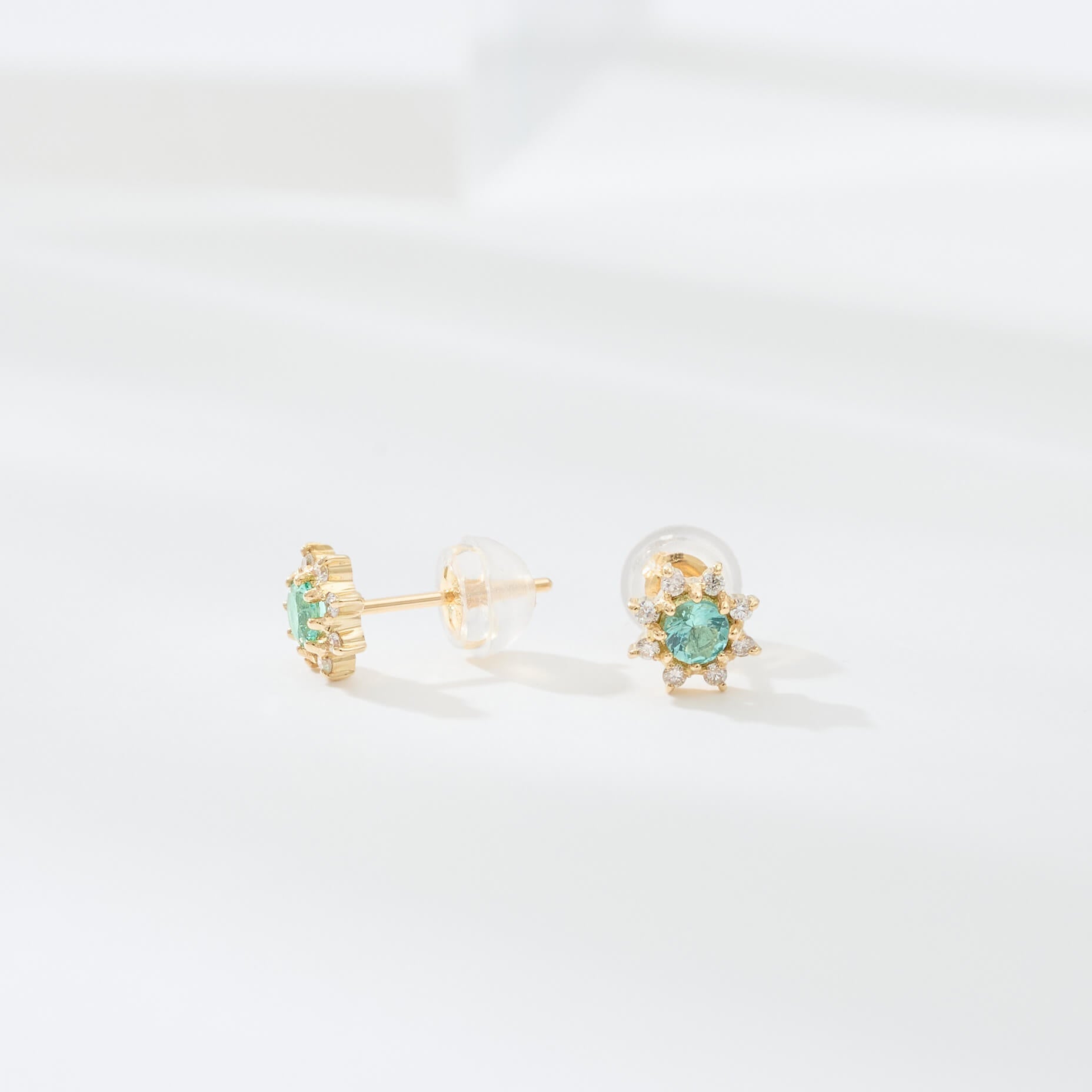 K18 誕生石×ダイヤモンド スタッドピアス （5月：エメラルド）- me