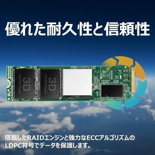 M.2 SSD 256GB PCIe NVMe 1.3準拠 Gen3×4 3D NAND Transcend製【メモリ