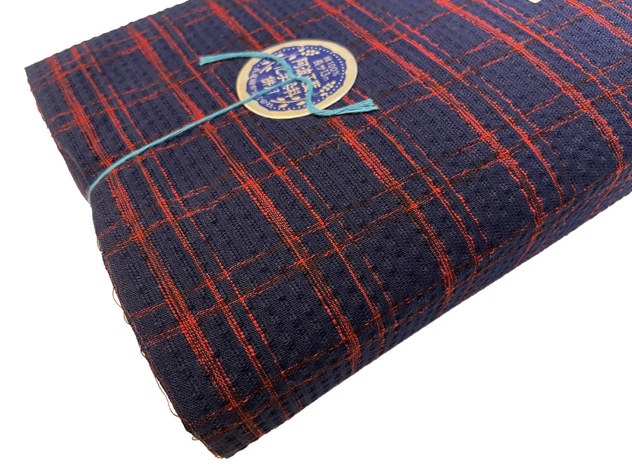 阿波正藍しじら織/紺地に朱絣（単仕立て付き） – MENYA FABRIC