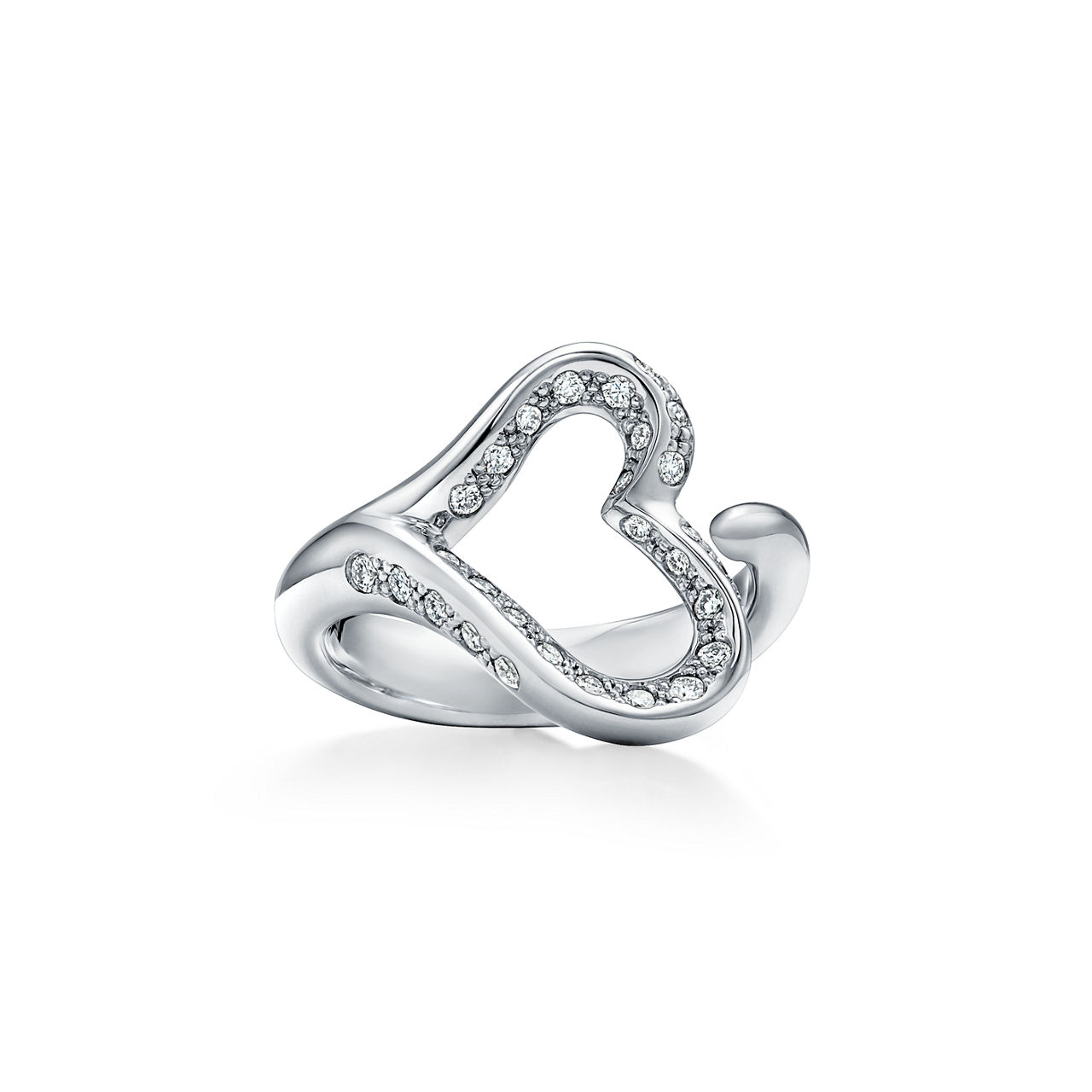 Elsa Peretti®:Open Heart Ring in Platinum with Pavé Diamonds