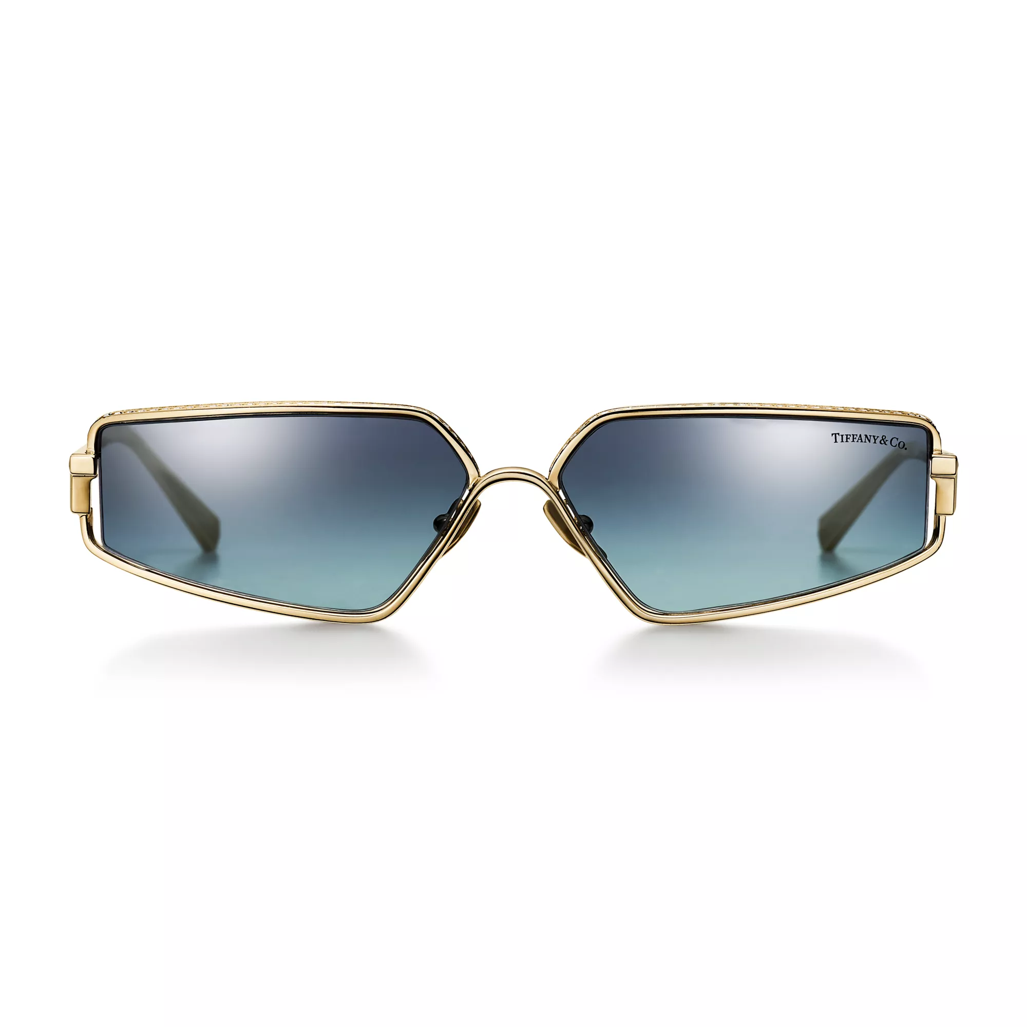 Tiffany T:Sunglasses in Gold-plated Metal with Azure Gray Gradient