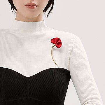 エルサ・ペレッティ アマポーラ ブローチ 18Kゴールド レッドシルク