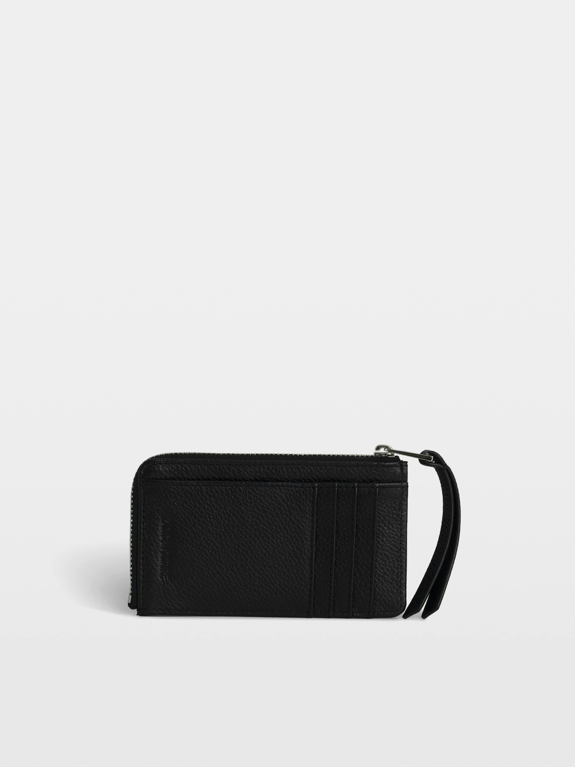 Black Leather Card Holder with Rhinestones | Zadig&Voltaire