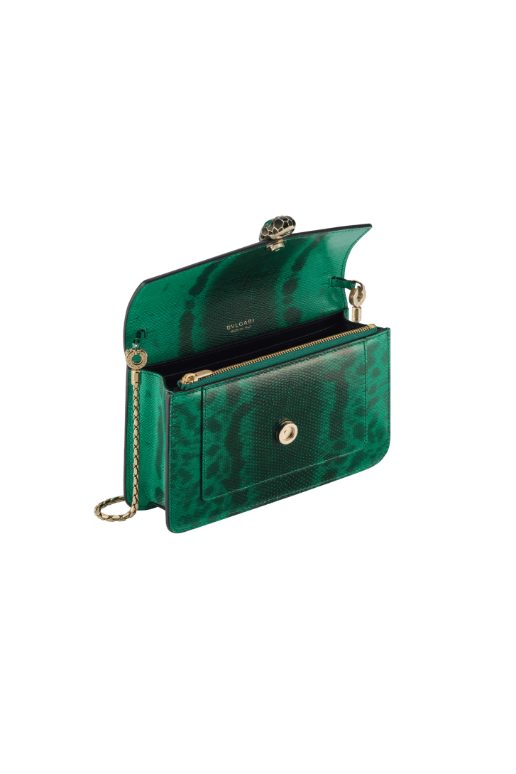 Green Karung leather Serpenti Forever Chain Wallet 294327 | Bvlgari