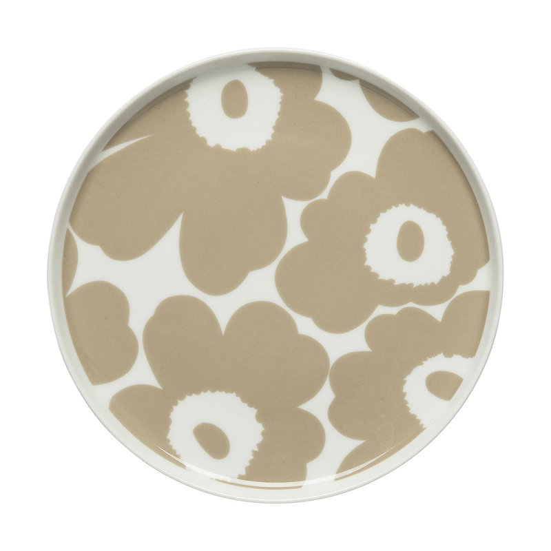Marimekko Oiva - Unikko plate 20 cm, white - beige | Finnish