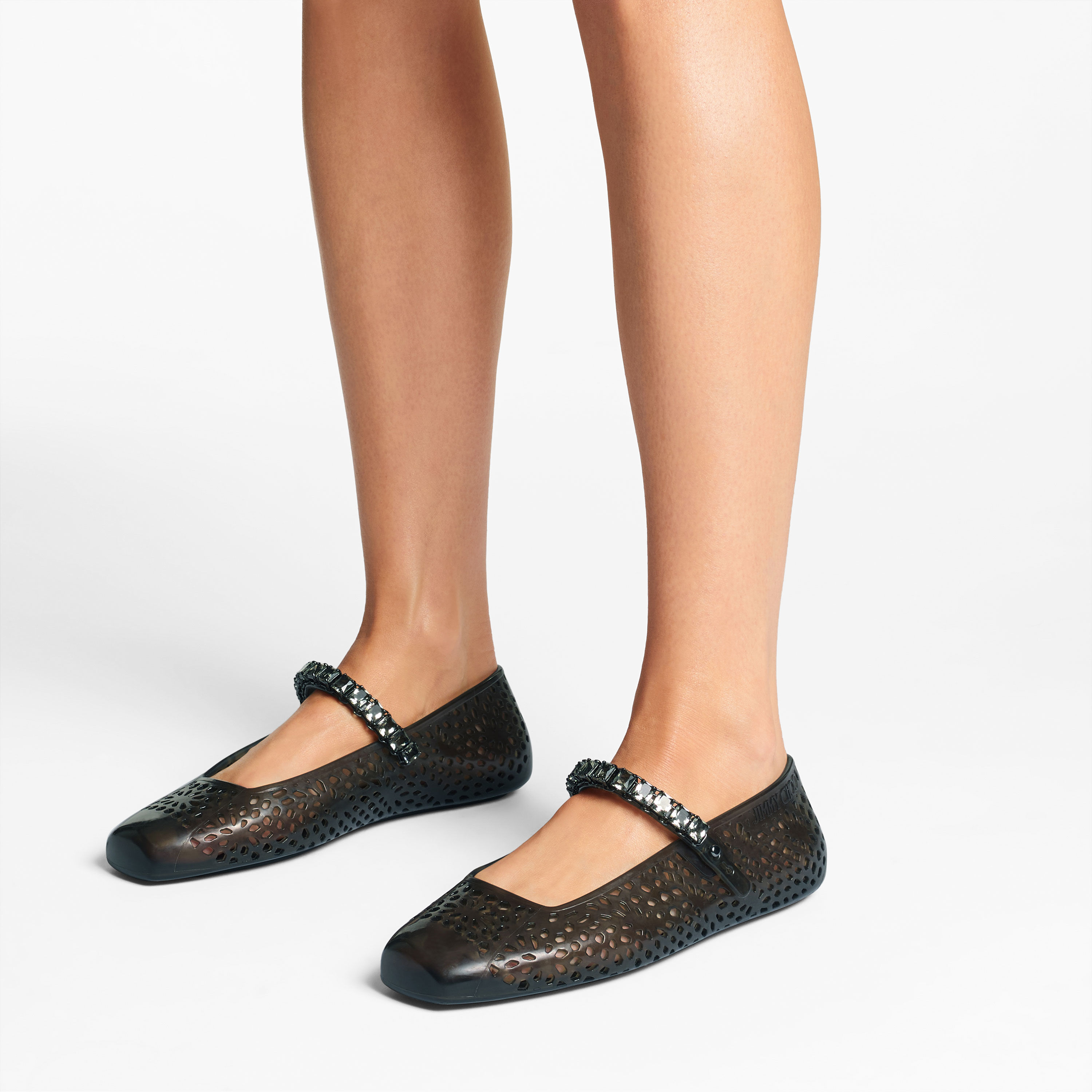The Jelly |Black Jelly Ballerina Flats with Crystal Embellishment