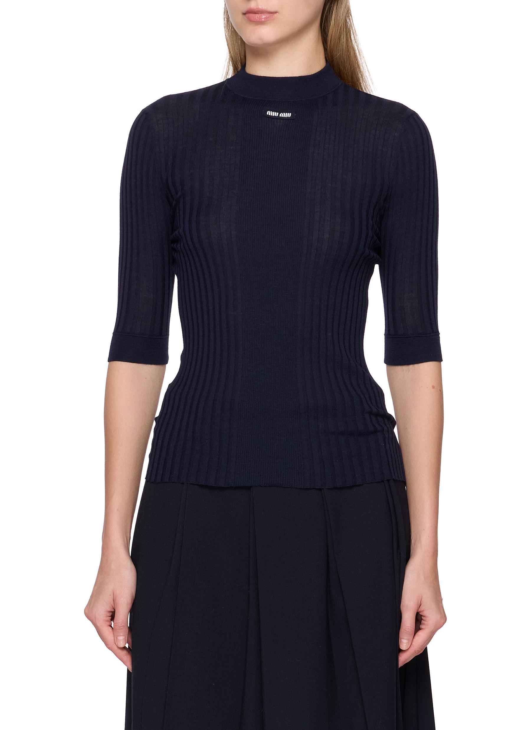 MIU MIU | Short Sleeve Ribbed Wool Knit Top | Women | Lane Crawford