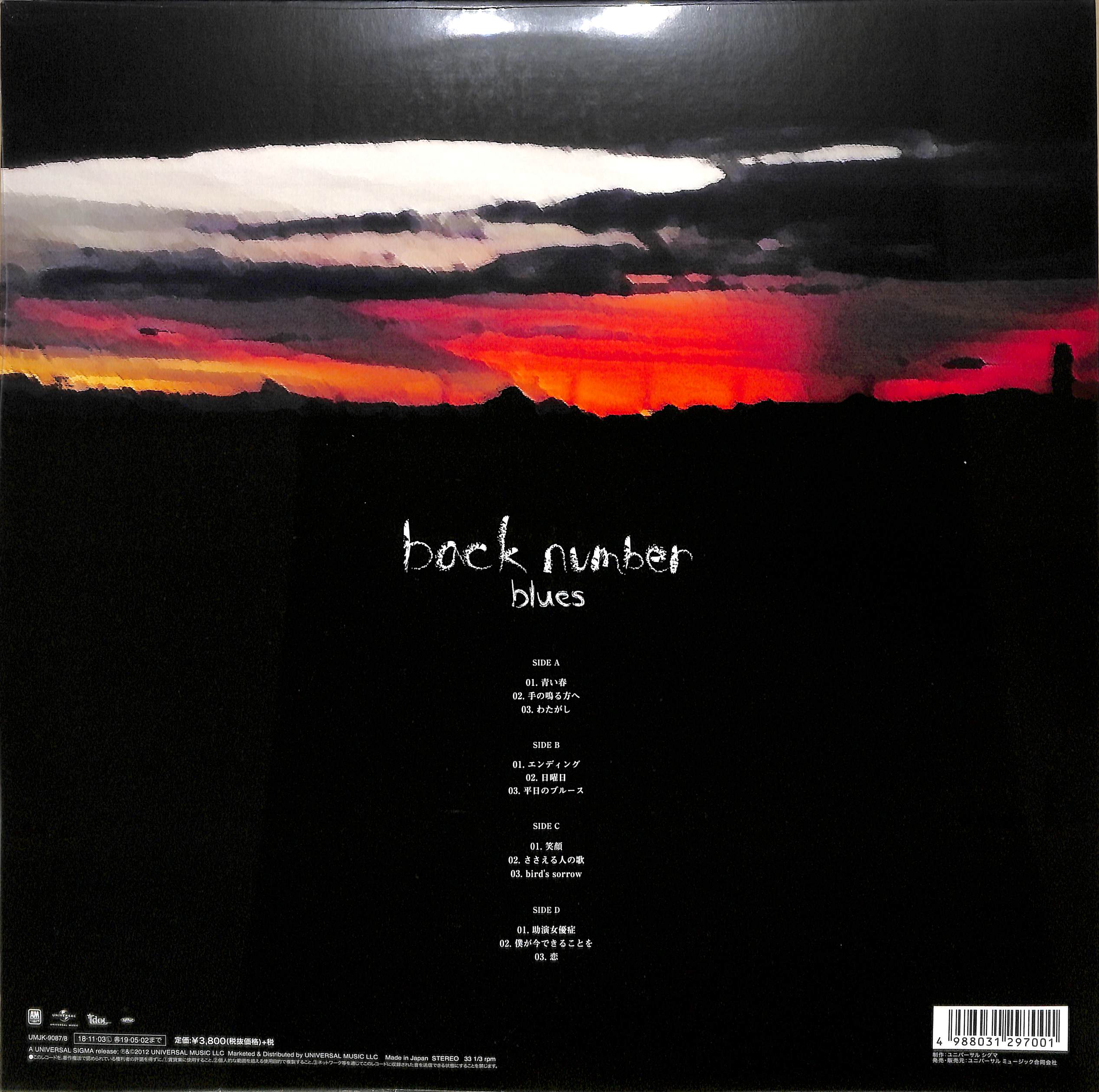 芽瑠璃堂 ＞ BACK NUMBER 『Blues（12インチ）』UMJK9087-88