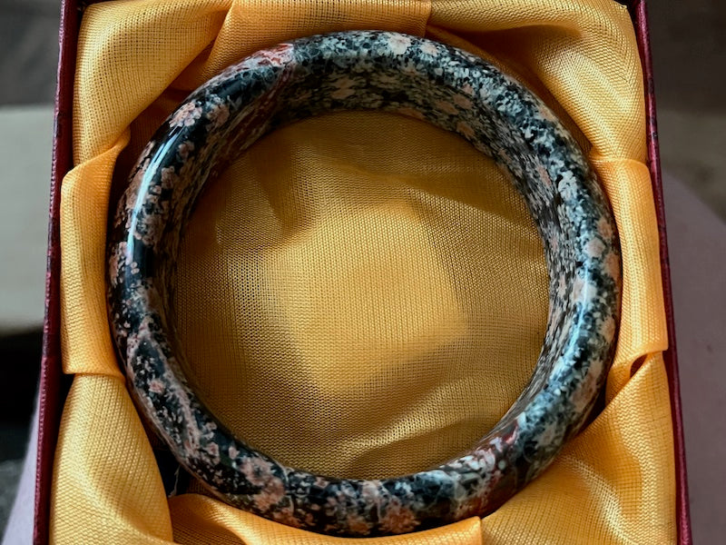 Beautiful big Bangle, snowflake obsidian, Size 58. - Metal Clay