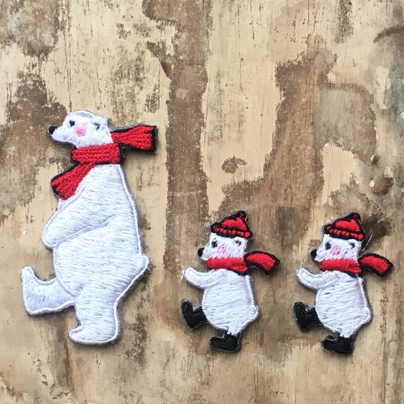 白クマ親子[マフラー]刺繍のステッカーワッペン｜mimi刺繍｜東京