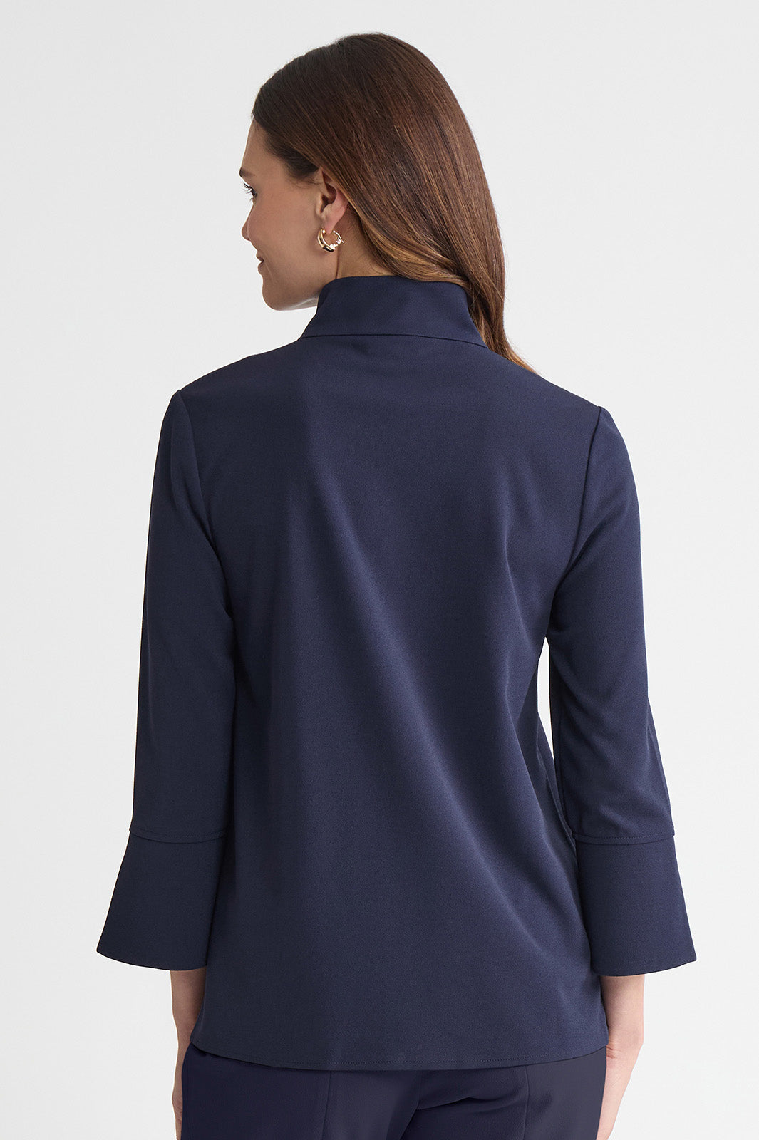 Stretch Deco Crepe Zip Front Pullover Blouse | Ming Wang