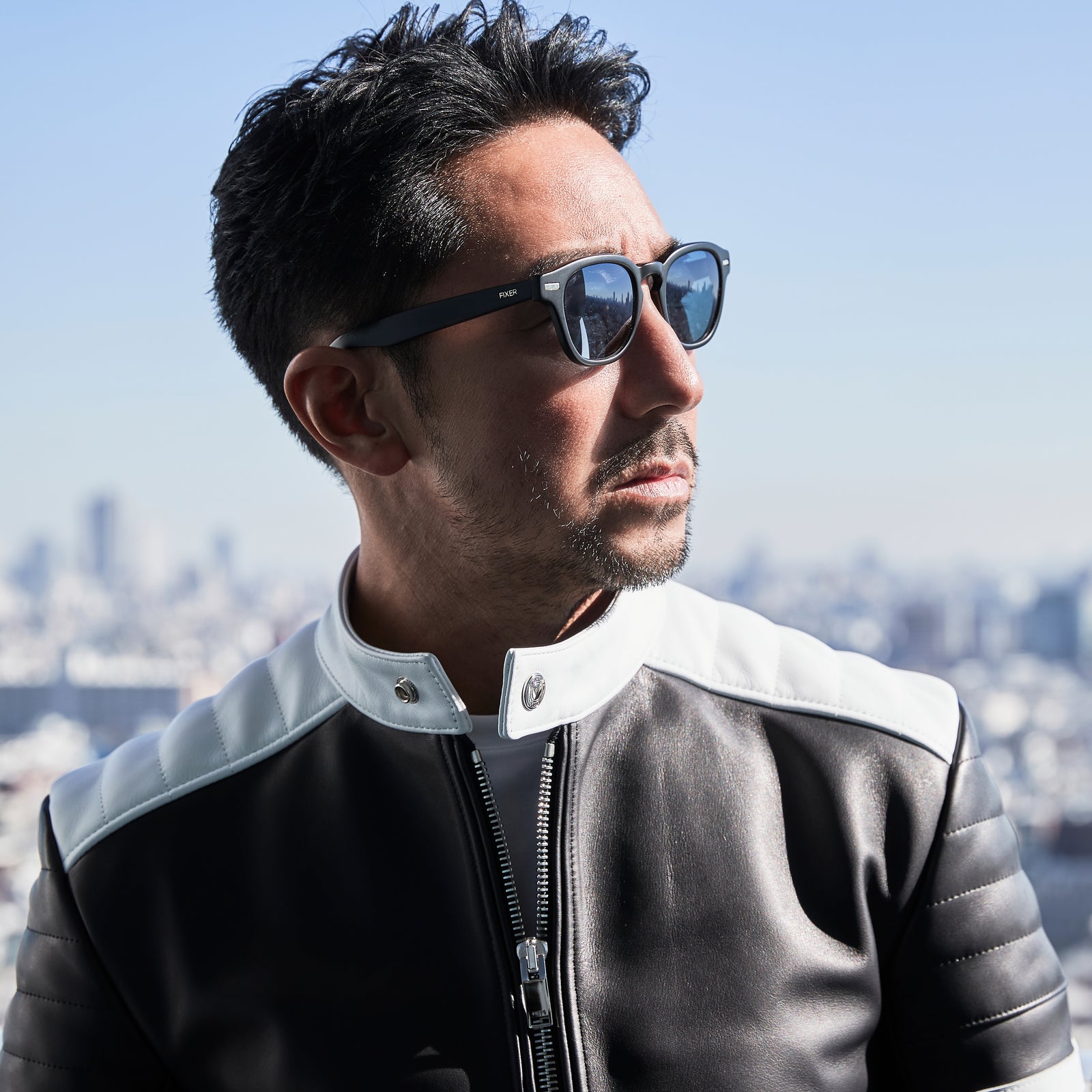 F2 バイカラーシングルライダース カウレザー ブラック×ホワイト