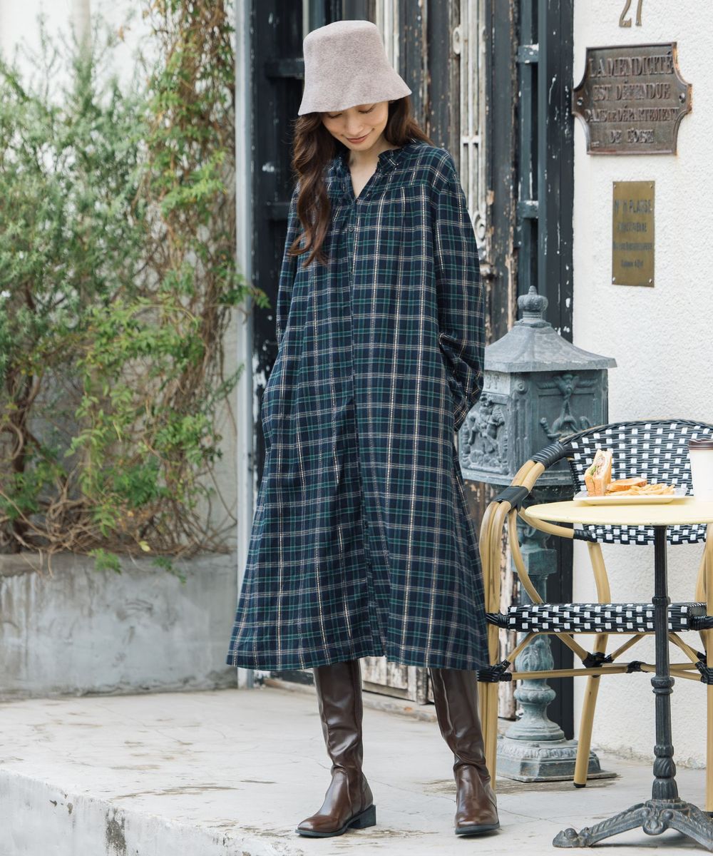 大きいサイズ レディース ワンピース チェックワンピース 起毛