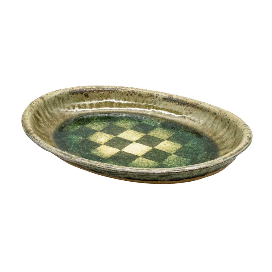 小林哲生＞ 灰釉市松文 オーバル皿 | 茨城県笠間市 | 三越伊勢丹