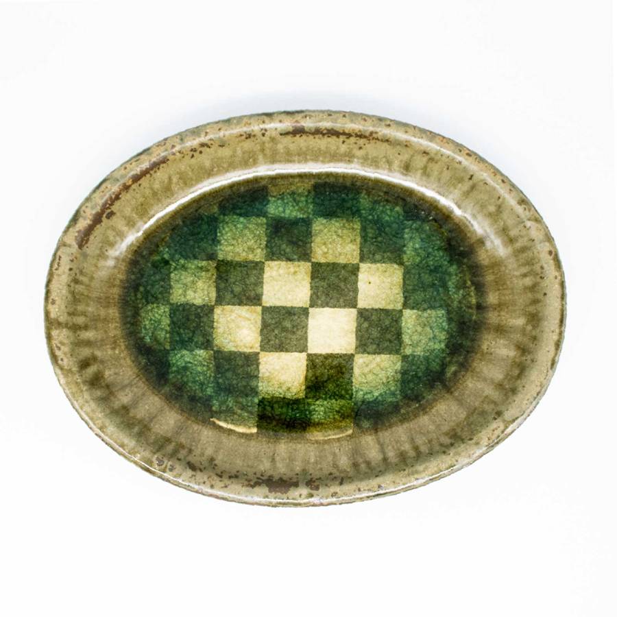 小林哲生＞ 灰釉市松文 オーバル皿 | 茨城県笠間市 | 三越伊勢丹