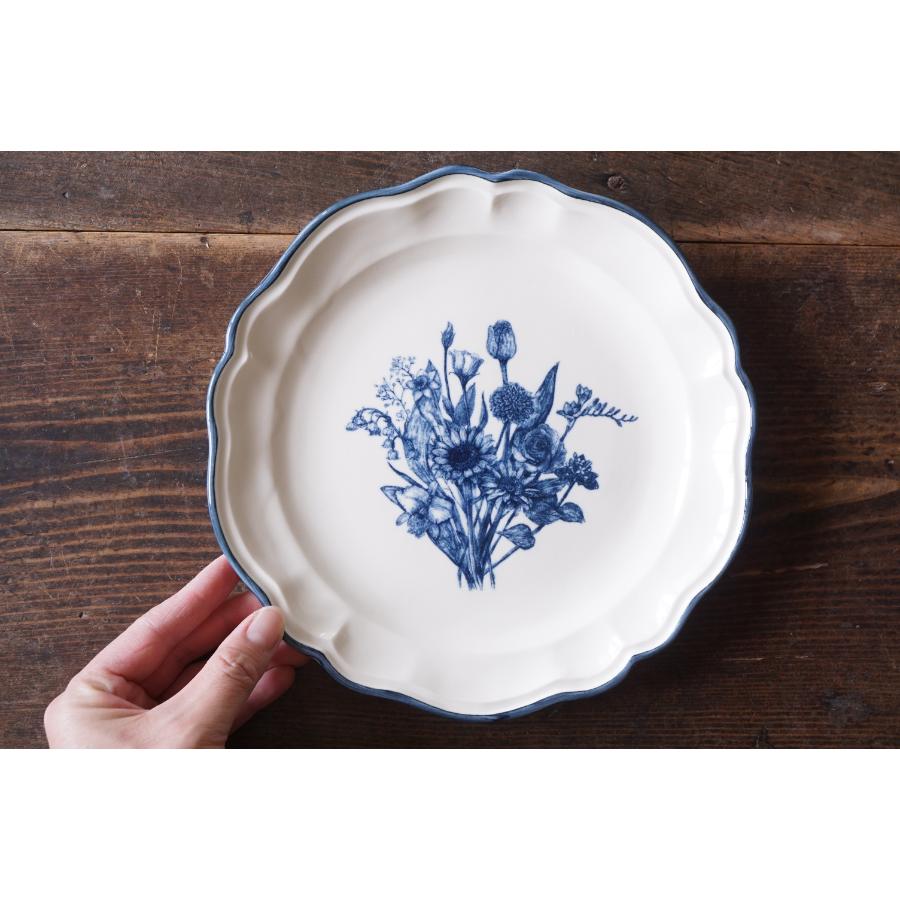 よしざわ窯＞blue line ・誕生花のブーケ 平皿ペア | 栃木県益子町