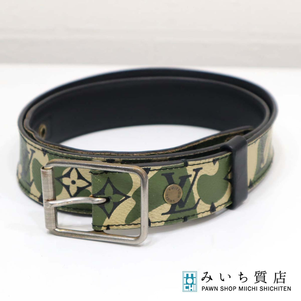 希少 ベルト LV M9646U ルイヴィトン × 村上隆 サンチュール 90 カーキ