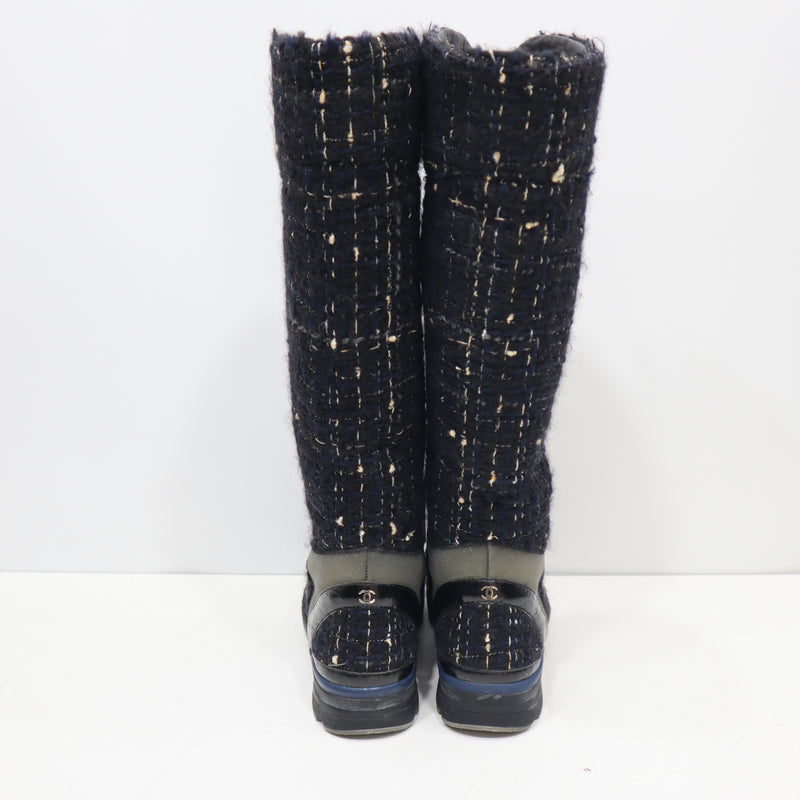 CHANEL シャネル ロングブーツ ツイード T G30443 37 ブラック