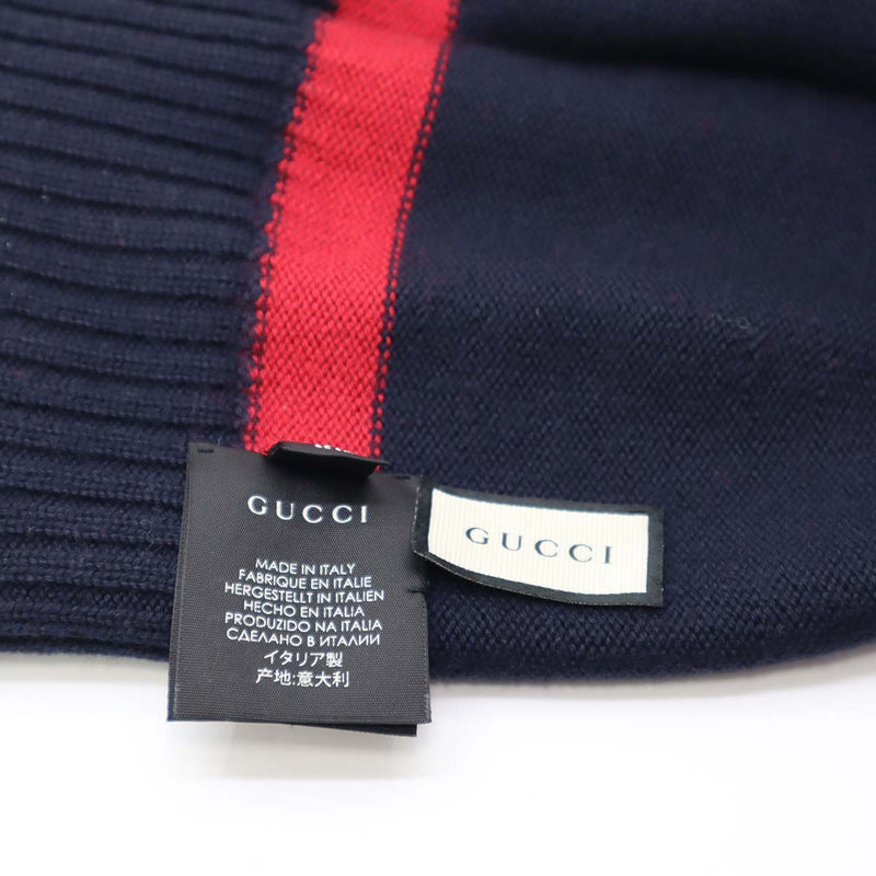 グッチ GUCCI ニット帽 M ネイビー レッド 494598 ビーニー キャップ