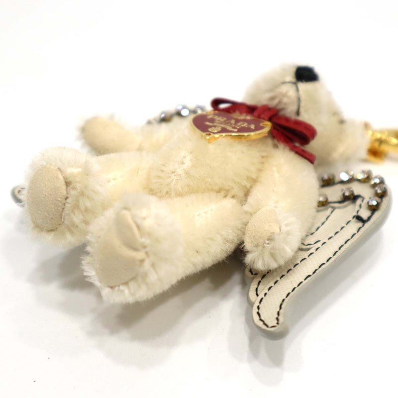 プラダ PRADA 熊チャーム ラインストーン くま クマ 熊 羽 チャーム 白