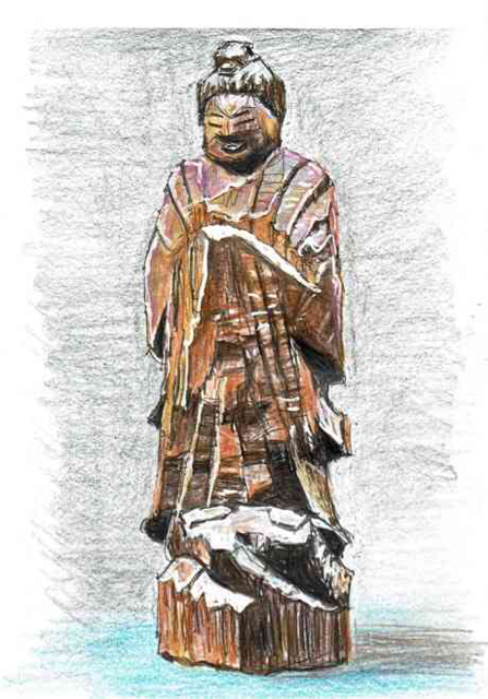 円空仏スケッチ・滋賀県大津市・三井寺金堂・善女竜王像( その2 ): 円