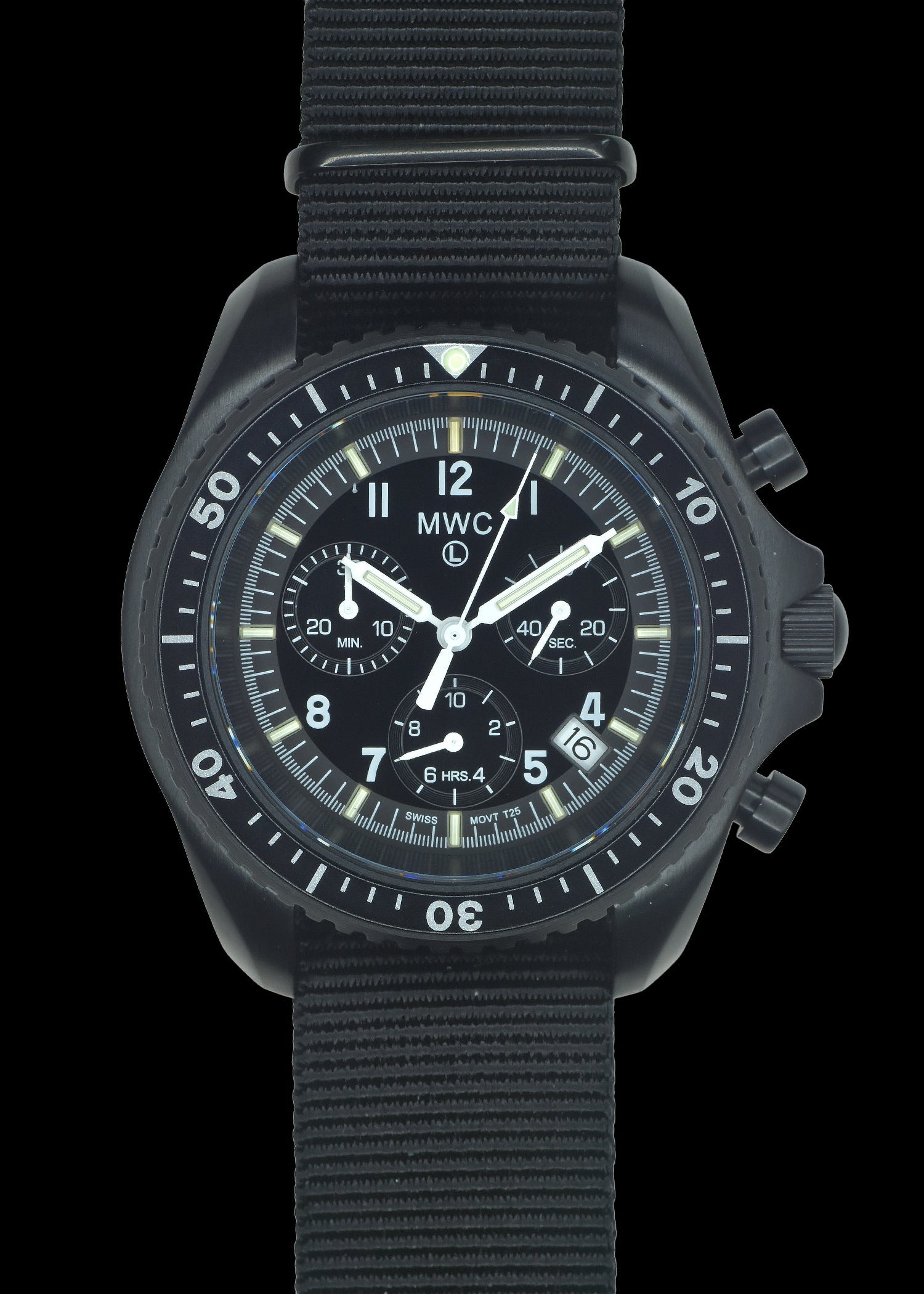 MWC NATO PatternBlack PVD Steel Military Pilots Chronograph with