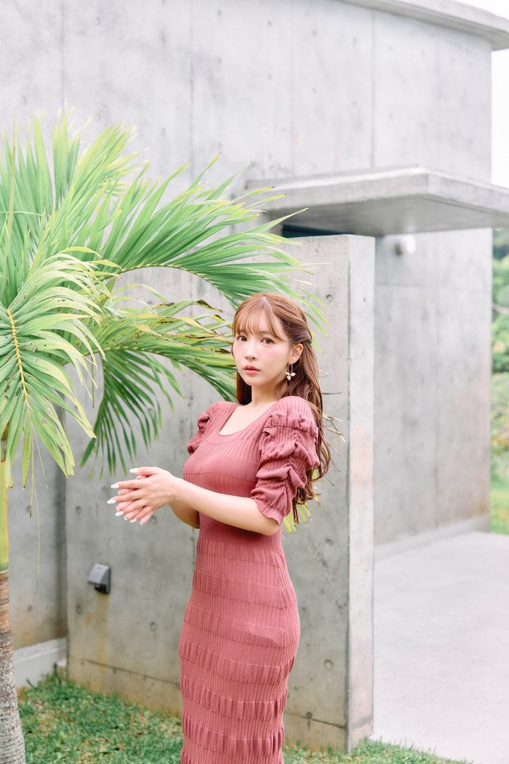 Shirring Border Knitted Dress - MISTREASS