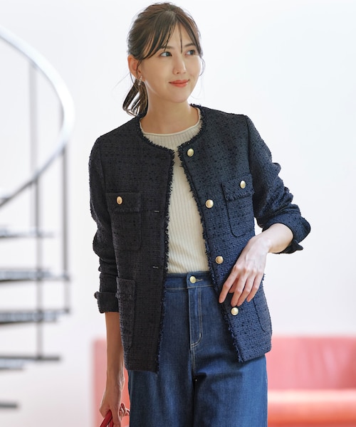 ツイードノーカラーミドル ジャケット｜エニィスィスの通販｜&mall