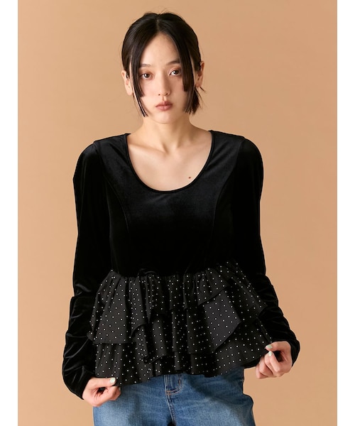 ベロアペプラムフリルトップス｜リリーブラウンの通販｜&mall（アンド