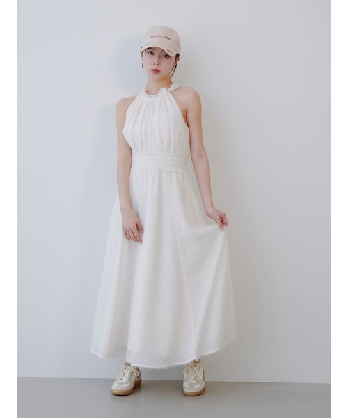 WEB限定00サイズ】アメリカンスリーブフリンジジャガードワンピース