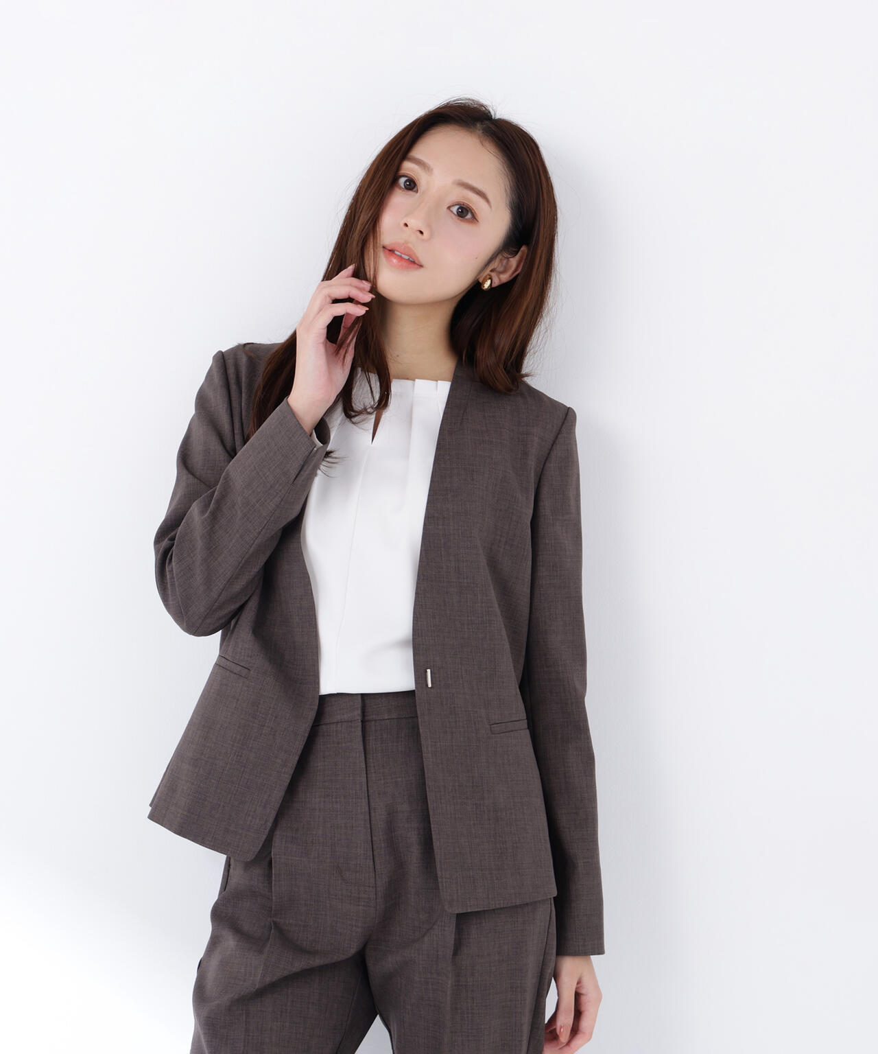 リネンライク SETUP ノーカラージャケット | NATURAL BEAUTY BASIC